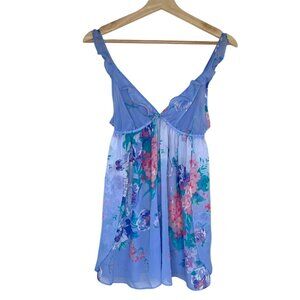 In Bloom‎ Sheer Floral Babydoll Slip Blue Size Small Ruffle Fairy Bloomcore